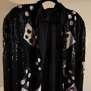 Hand-Beaded Silk Evening Jacket — Dice Motif —  Made in India
